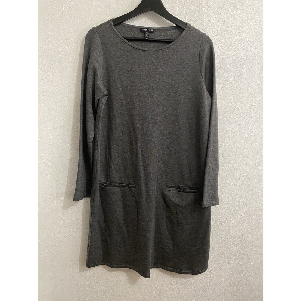 Eileen Fisher Quiet Luxury Soft Tencel Long Sleeve Gray Dress S G59